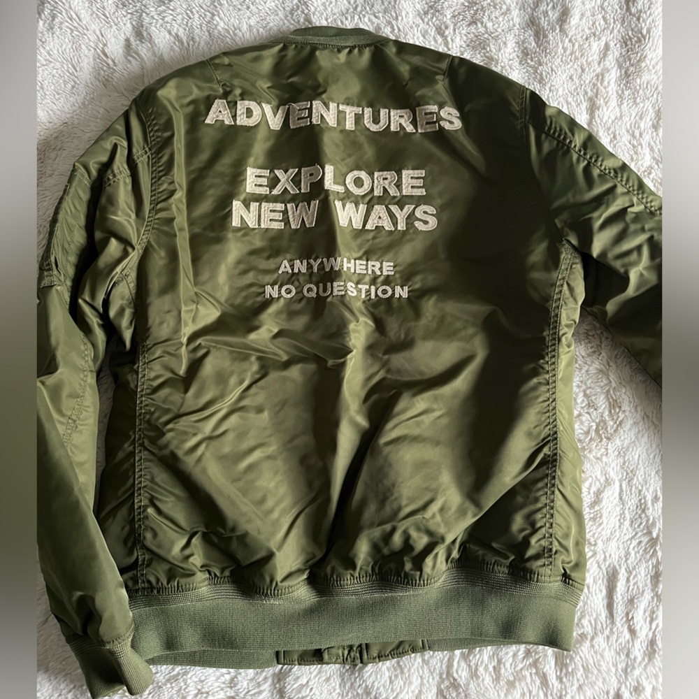 Zara Men's Olive Green Bomber Jacket
